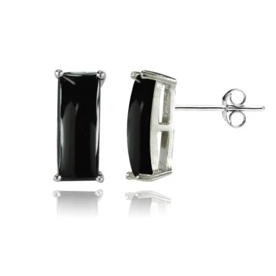 Baguette Simulated Onyx Stud Earrings in Sterling Silver - Image 1 of 4