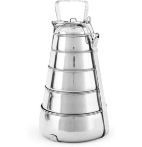 Stainless Steel Pyramid Tiffin Lunch Carrier 5 Tier Modern Ofiice Food Container - Picture 1 of 3