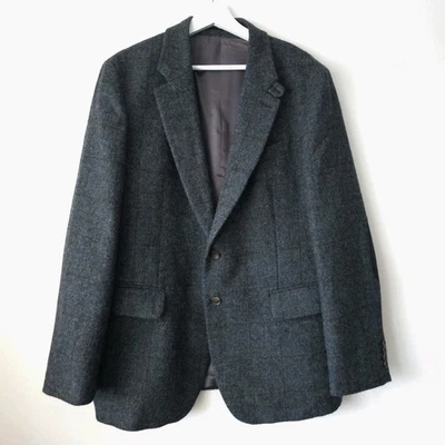 JAEGER Men's 100% Wool Grey Tweed Check Jacket Blazer Elbow Patch 44R - Image 1 of 4