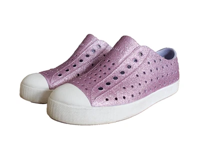 Native Jefferson Bling Shoes Sneakers Taro Purple Glitter Hush Purple Girl Sz J2 - Image 1 of 4