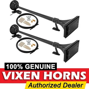 VIXEN HORNS TRAIN AIR HORN 2 TRUMPETS BLACK WATERPROOF FOR BOAT/TRUCK LOUD SOUND - Picture 1 of 10