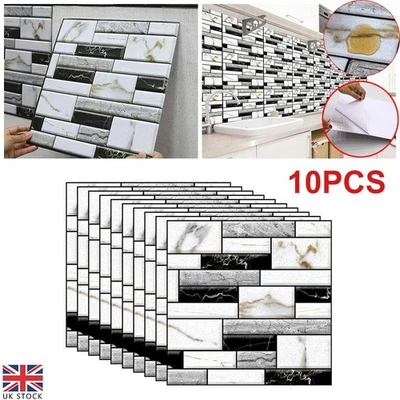 10PCS Peel&Stick Kitchen Backsplash Tiles,Self-Adhesive Marble 3D Tile Stickers - Image 1 of 4