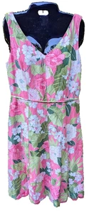 Adrianna Papell Kleid Größe 8 rosa tropisch Blumen Leinenmischung Island Resort süß - Bild 1 von 9