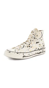 Converse Men's Chuck 70 Hi Paint Splatter Sneakers Egret/Black Size 7.5 M - Picture 1 of 5