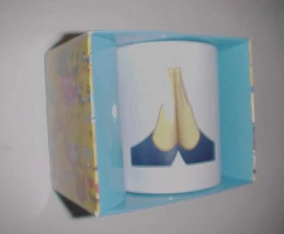 Emoji Coffee Mug Praying Folded Hands Happy Ceramic Tea Coffee Cup 4" White New - Image 1 of 3