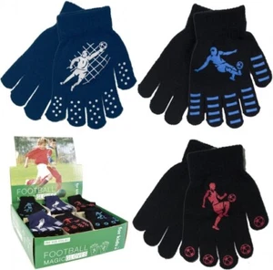 Boys Winter Warm Thermal Stretchy Magic Football Design Gripper Gloves Xmas Gift - Picture 1 of 1