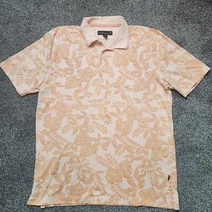 Tommy Bahama 18 Golf Shirt Men's Large Peach Orange Floral Leaf Stripe Print  - Picture 1 of 6