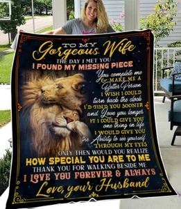 To My Gorgeous Wife From Husband Lion Love Fleece Blanket Gift Birthday For Wife - Picture 1 of 2