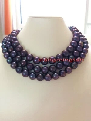 long AAAAA 48"10-11mm REAL TAHITIAN blue red multicolor black pearl necklace 14K - Image 1 of 4