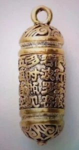 BRASS AMULET PENDANT tiny PILL Box Storage Pendant Sweet 3.9X1.3cm - Picture 1 of 5