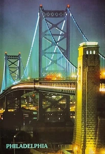 Postal PA De Colección Philadelphia Ben Franklin Bridge Noche Delaware River Camden NJ - Imagen 1 de 2