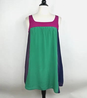 NWT Hurley Silk Colorblock Shift Dress LARGE Purple Pocket Lined Sleeveless Tank - Image 1 of 4