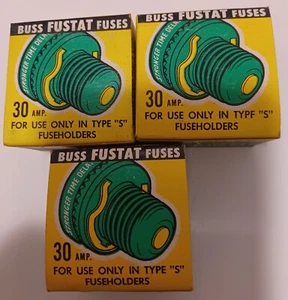 Buss Fustat Fuses 30AMP "S" Type, 3 Boxes Total 12 Fuses - Picture 1 of 4