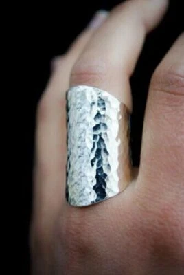 925 Sterling Silver Ring Hammered Long Statement Ring Chunky Cigar Ring ALL SIZE - Image 1 of 4