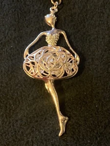 Ballerina with White Rhinestones Pink Toned Metal Keyring Keychain with Clip On - Picture 1 of 8