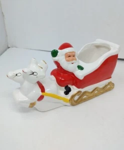 VINTAGE SANTA SLEIGH & REINDEER PLANTER CHRISTMAS Gold Trim Decor Taiwan - Picture 1 of 13
