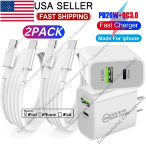 2 PACK Fast Charger 20W PD USB C Wall Charger Block For iPhone 13/12/11 Pro Max - Picture 1 of 15