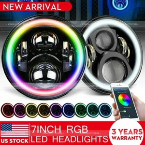 For Jeep Wrangler JK TJ LJ RGB Halo 7'' LED Headlights DRL Lights Combo 2PCS Kit - Picture 1 of 11