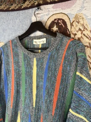 Vintage St Croix Textured Knit Sweater Mens XL Stripe Blue Green Red Yellow USA - Image 1 of 4