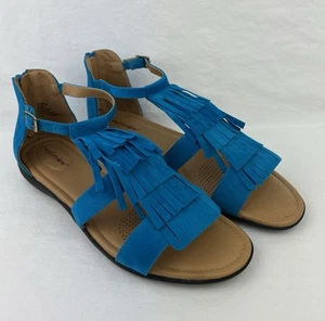 Turquoise Brush Suede Boho Ankle Adjustable Strap Sandals sz. 12M Zip Back EUC - Picture 1 of 16