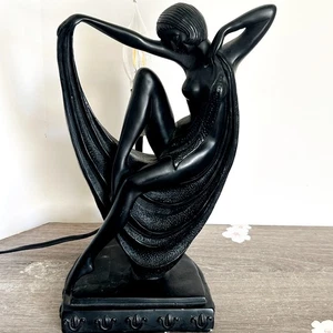 Vintage Black ART DECO Style Electric Lamp Elegant Nude Lady By QH Lighting EUC - Picture 1 of 8