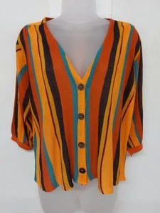 Zara Knit Ladies Lightweight Top Size 10 V Neck Multicoloured Striped 3/4 Sleeve - Picture 1 of 7
