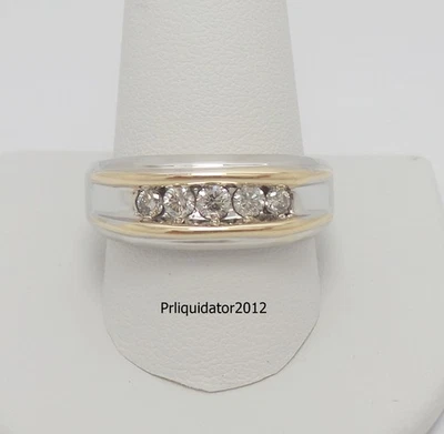 1/2CT MENS NATURAL DIAMOND WEDDING BAND RING 14K WHITE & YELLOW GOLD - 10 Grams - Image 1 of 4