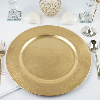 6 pcs 13" GOLD Round CHARGER PLATES Wedding Party Reception Dinner Supplies - Image 1 of 4