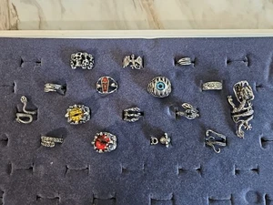 Set anelli 16 pezzi argento punk rocker anello metallo pesante alt goth gioielli Halloween - Foto 1 di 7