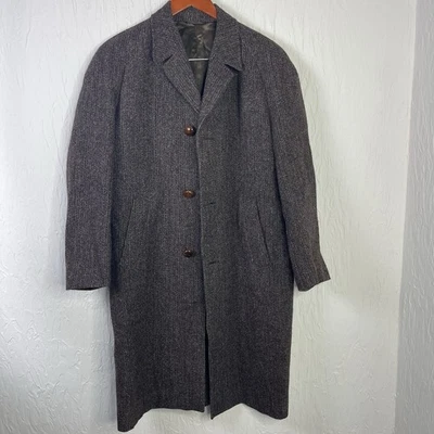 HARRIS TWEED Coat Mens L Large Brown Long Overcoat Wool Vintage ALEXANDRE - Image 1 of 4