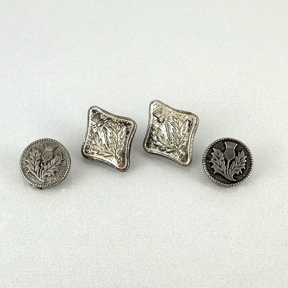 Vintage Sterling Scottish Thistle National Emblem Of Scotland Button - Image 1 of 4