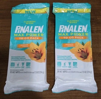 NIP Lot of 2 Pinalen Max Power Cleaning Wipes Summer Fresh To Go Pk 36 Wet Wipes - Image 1 of 3