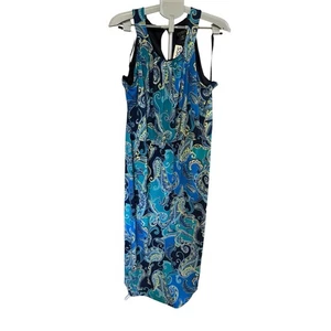 Enfocus Paisley Maxi Dress Women's 20W Blue Green Stretch Lined Sleeveless NWT - Picture 1 of 6