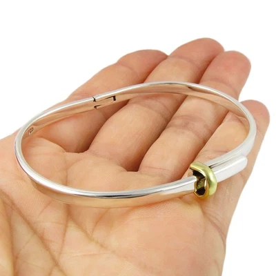 Silver Hinged Bracelet 925 Sterling Silver Two Tone Adjustable Length Bangle - Image 1 of 4