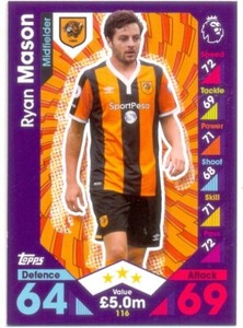 2016/2017 Topps Match Attax Card 116 Ryan Mason - Hull City