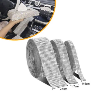 90cm Silver White Rhinestone Diamond Crystal Bling Decor Sticker Car Accessories - Imagen 1 de 15