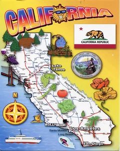 CALIFORNIA TOURIST MAP Vintage Illustration Giclee 8x10 Print - Picture 1 of 1