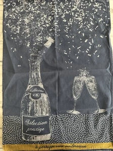 COUCKE French Jacquard Kitchen Tea Towel 19"x27" Champagne Bottle Glasses Blue - Picture 1 of 8