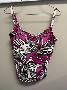 Tankini floral púrpura blanco cuello cuadrado talla mediana (B17-34-9) - Imagen 1 de 7