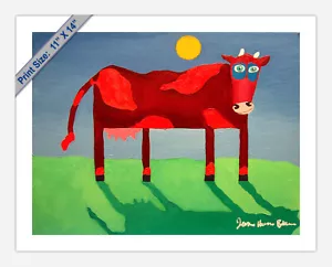 Funny Cow Art - Red Cow Poster Print 11x14 "Udderly Confused" by James H Brown - Picture 1 of 15