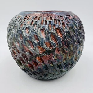 Vaso Raku ceramica iridescente 4" T penna maiale arte ceramica lanciata a mano testurizzata - Foto 1 di 8
