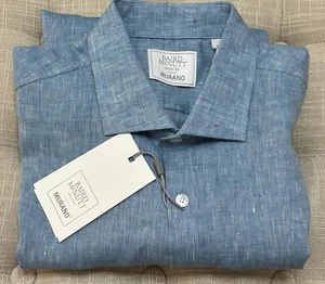 NWT Murano Baird McNutt size L blue short sleeve button up linen shirt mens - Picture 1 of 8