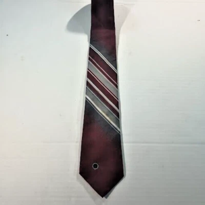 Corbata Halston III vintage rayas rojas, grises y blancas con acento circular 57"x3,5" Foto 1 de 4