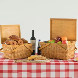 Vintiquewise Picnic Storage Basket 15.5"x8.5"x11.5"Cover+Movable Handle Set of 2 - Picture 1 of 1