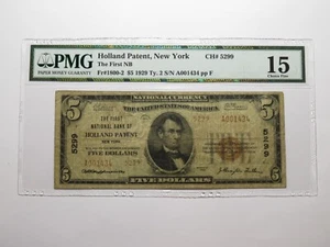 $5 1929 Holland Patent New York National Currency Bank Note Bill #5299 F15 PMG - Picture 1 of 7