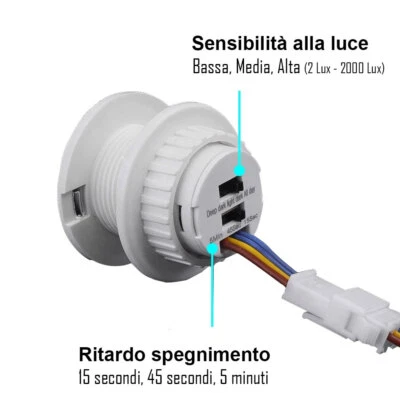 Interruttore PIR regolabile infrarossi sensore di movimento 100-240V 1-40W - Immagine 1 di 3