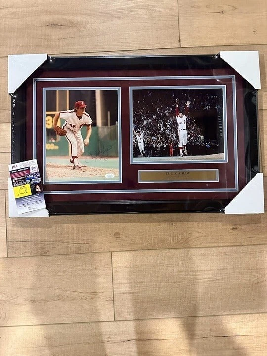 Tug McGraw signed autographed Philadelphia Phillies photo collage framed JSA - Image 1 of 4