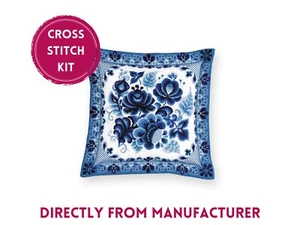 RIOLIS Counted Cross Stitch Kit 1830 Cushion/Panel Gzhel - Blue Pillow Cover - Picture 1 of 7
