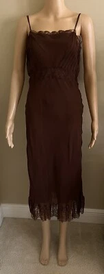 Vestido sin Mangas ALBERTA FERRETTI Vintage Marrón Seda Encaje Midi Talla US 8, IT 42 Foto 1 de 4