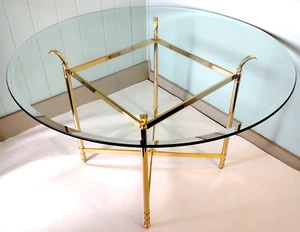 Labarge Style Mid Century Brass/Glass Pedestal Round Coffee Table 29"T 4ft Diam - Picture 1 of 16